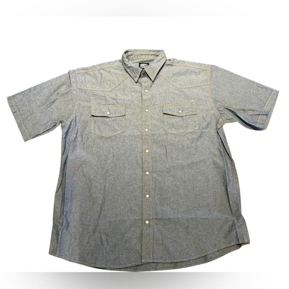Key Men's 2XLT Blue Chambray Pearl Snap Button-Up Short Sleeve Shirt NWT